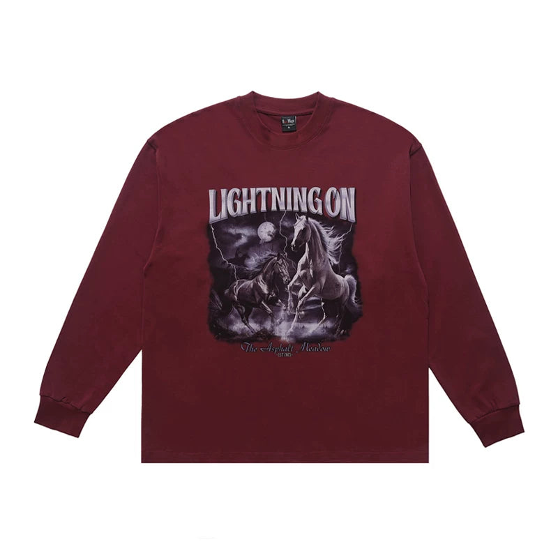 ONSEVENINE "Lightning On" Horses Graphic Long-Sleeve Shirt
