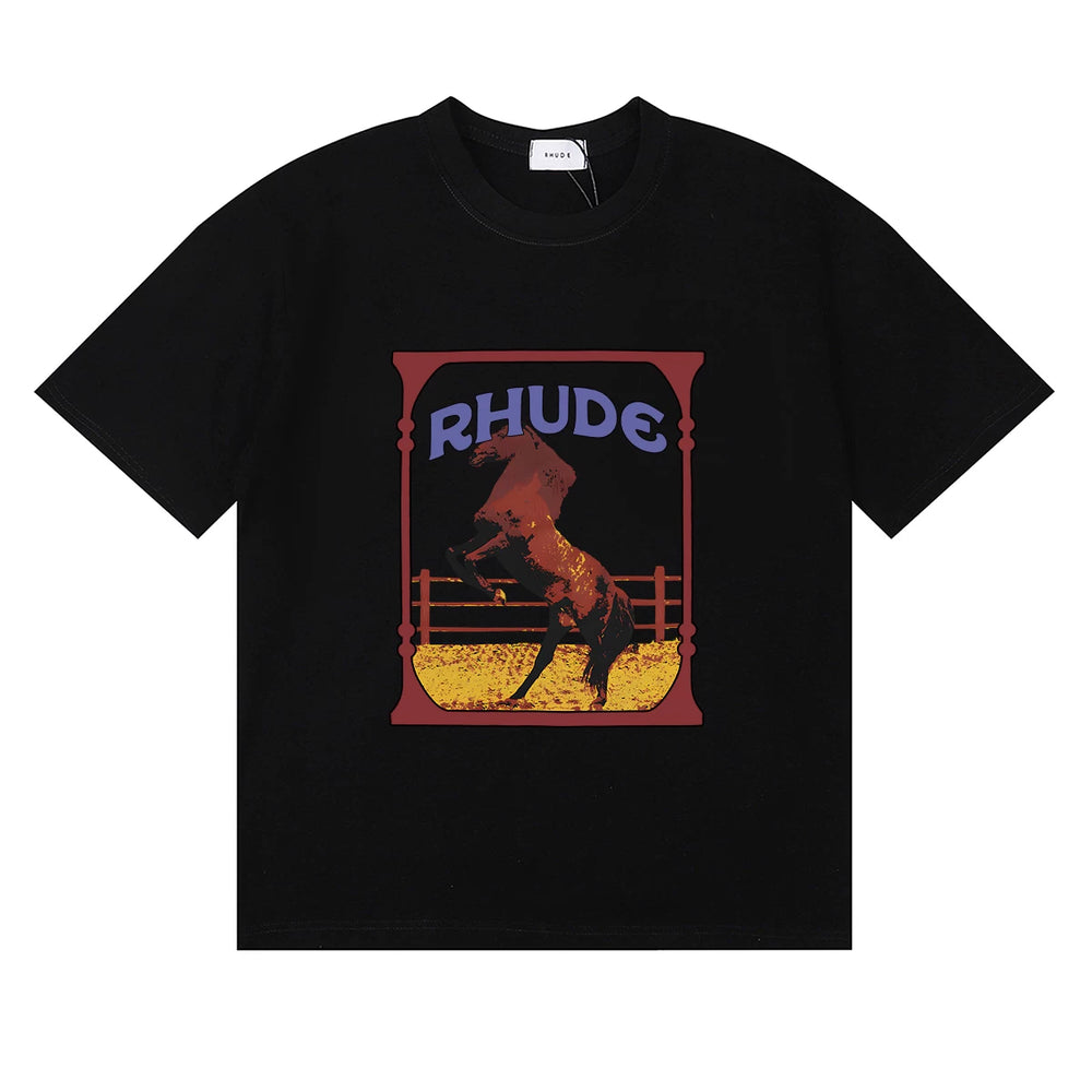 RHUDE Graphic Print T-Shirt - Black Rearing Horse Motif