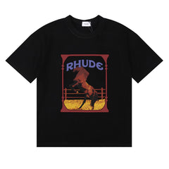 RHUDE Graphic Print T-Shirt - Black Rearing Horse Motif