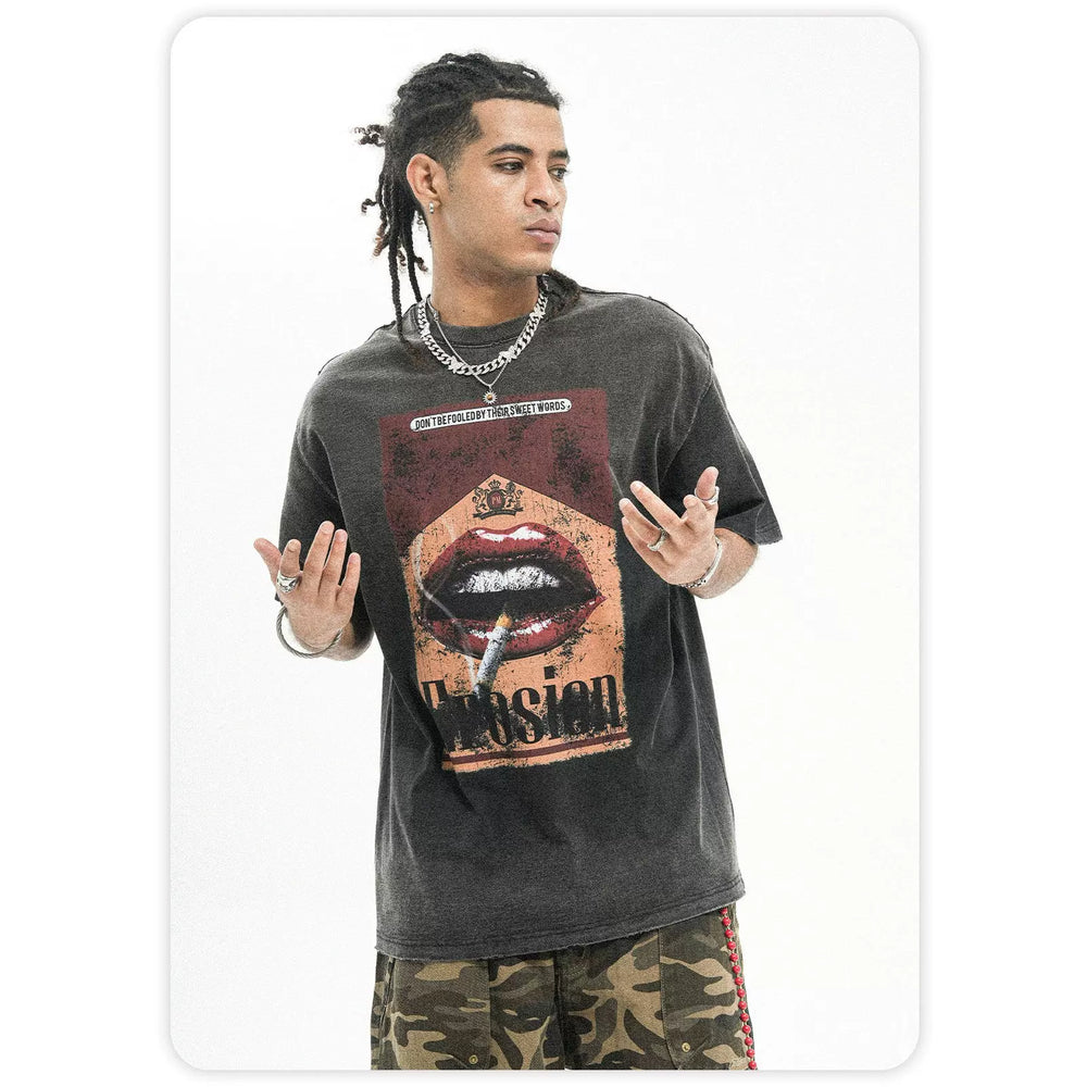ONSEVENINE "Erosion" Lips & Cigarette Graphic Tee