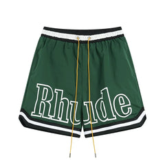 RHUDE Contrast Stripe Athletic Shorts - Forest Green / White