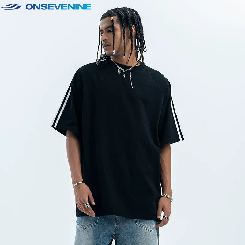 ONSEVENINE Striped Piping Raglan Tee