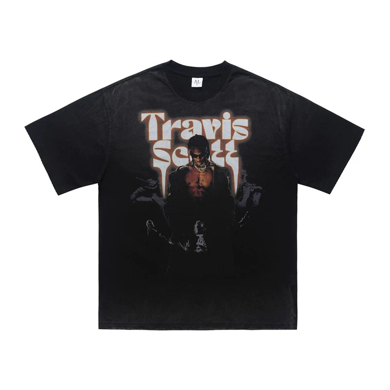 ONSEVENINE Travis Scott Vintage-Style Graphic Tee