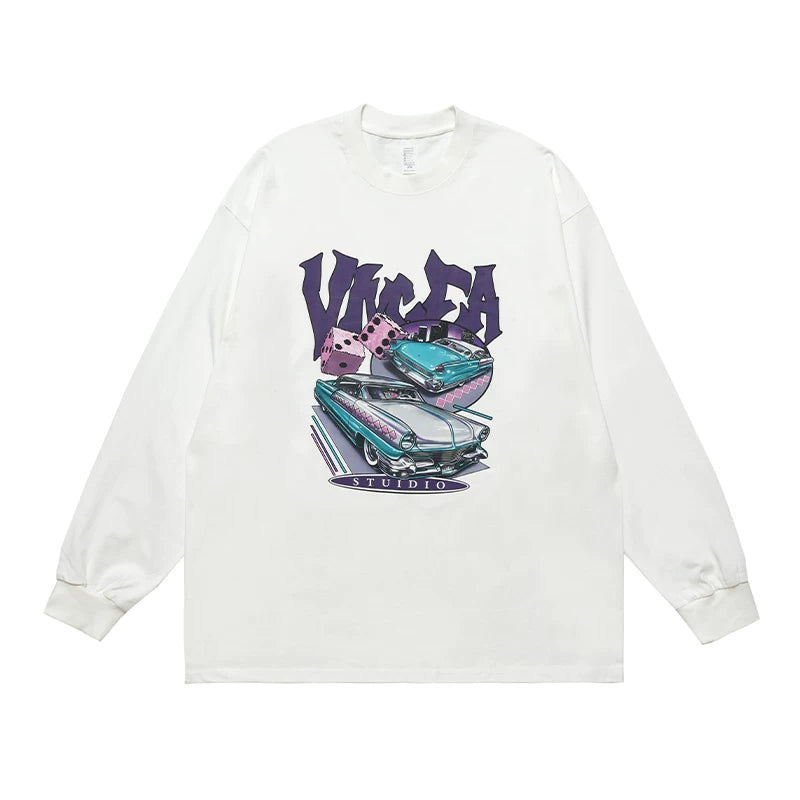ONSEVENINE Classic Car and Dice Graphic Long-Sleeve Tee