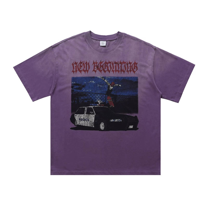 ONSEVENINE Skateboarder and Police Car Graphic Tee