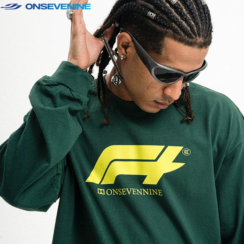 ONSEVENINE Racing-Logo Long-Sleeve Tee