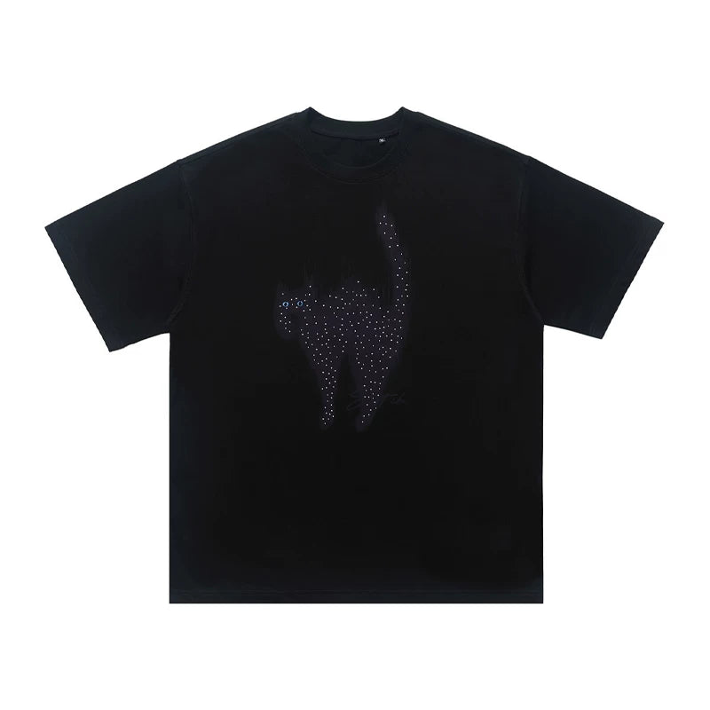 ONSEVENINE Arched Frightened Black Cat Graphic Tee