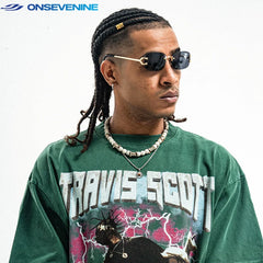 ONSEVENINE "Travis Scott" Pink Acid-Wash Graphic Tee