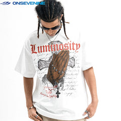 ONSEVENINE "Luminosity" Praying Hands Graphic Tee