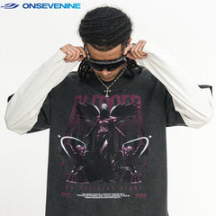 ONSEVENINE Winged Angel Graphic Layered-Effect Tee