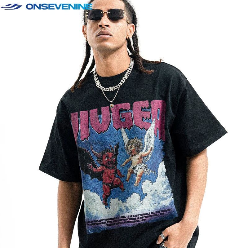 ONSEVENINE "VIVGEA" Devil and Angel Graphic Tee
