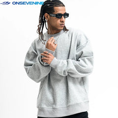 ONSEVENINE Heather Grey Minimalist Crewneck Sweatshirt