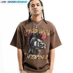 ONSEVENINE Cyber Punk Skull Graphic Tee