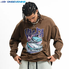 ONSEVENINE Classic Car and Dice Graphic Long-Sleeve Tee