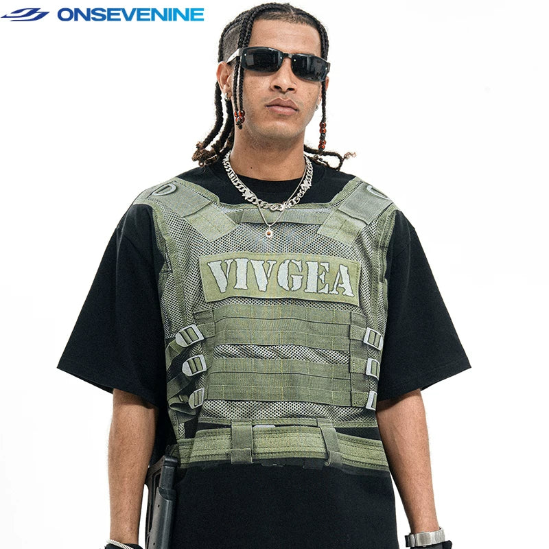 ONSEVENINE "VIVGEA" Tactical Vest Trompe-l'œil Graphic Tee