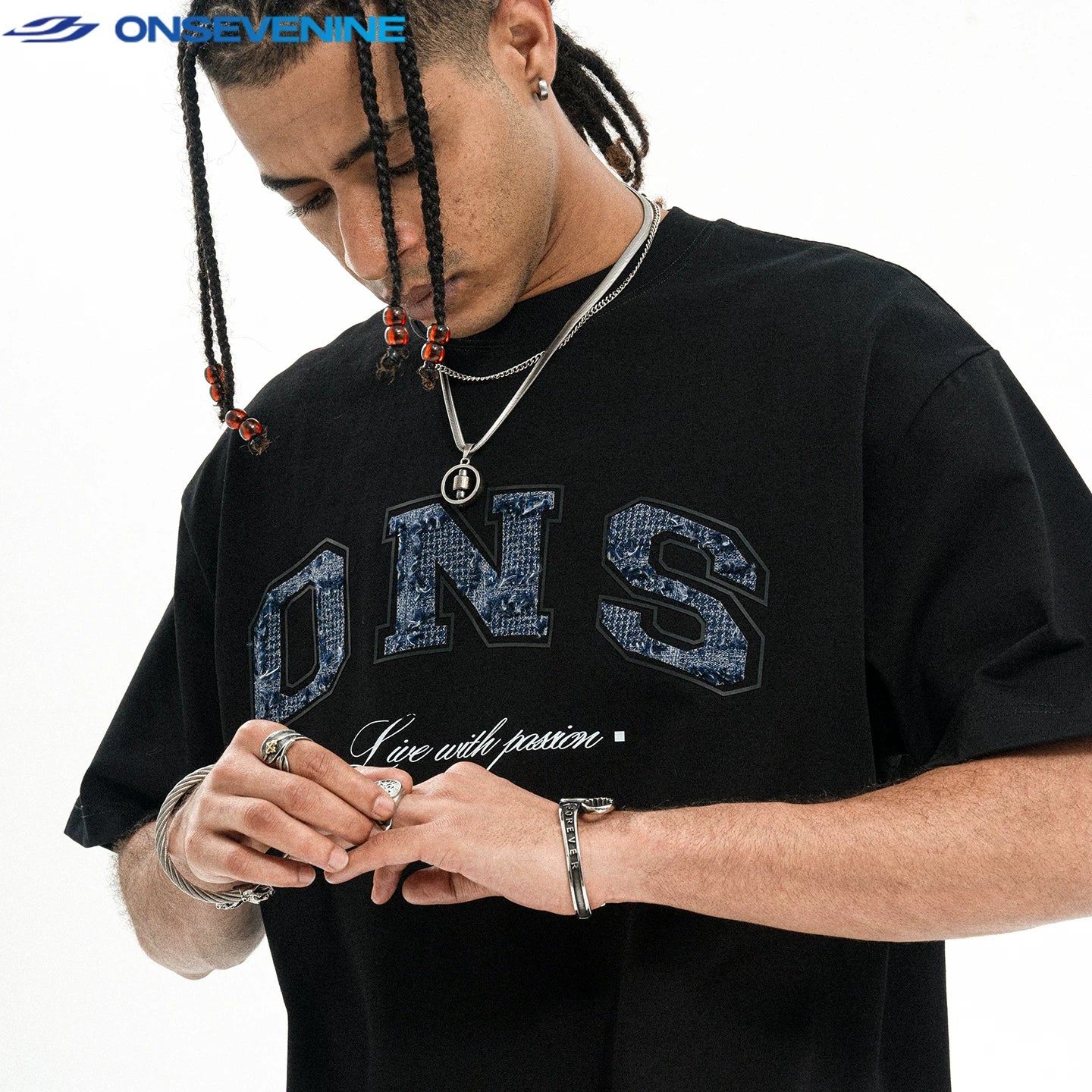ONSEVENINE "ONS / Live with Passion" Varsity Graphic Tee