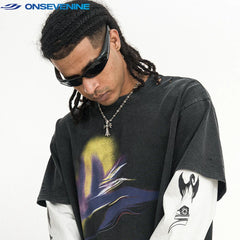 ONSEVENINE Abstract Spray-Graphic Layered-Effect Tee