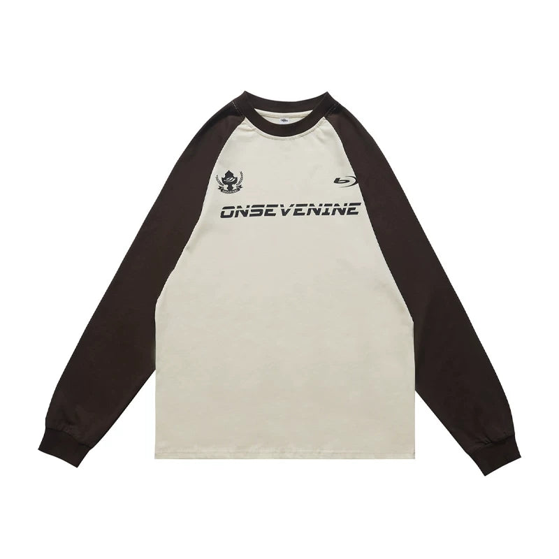 ONSEVENINE Black-and-White Raglan Long-Sleeve Shirt