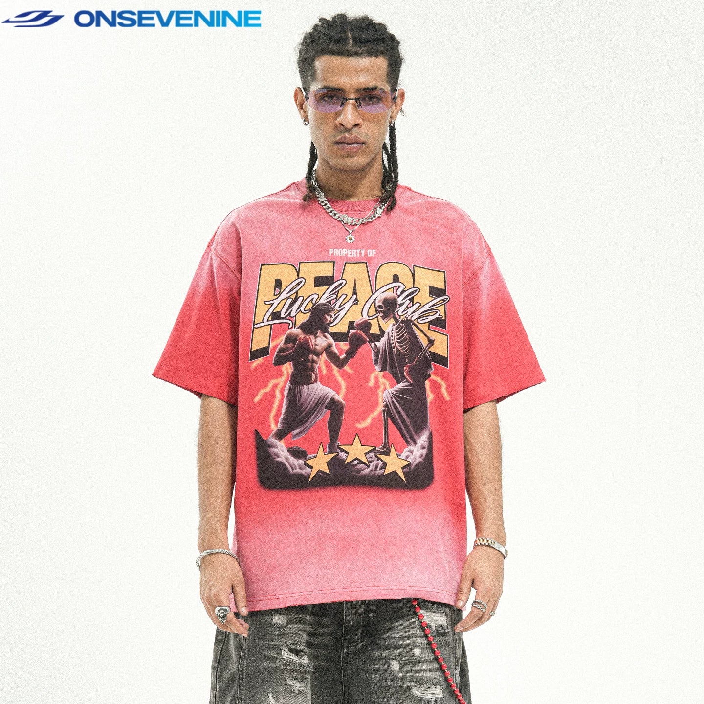 ONSEVENINE "Lucky Club / Peace" Boxing Graphic Tee