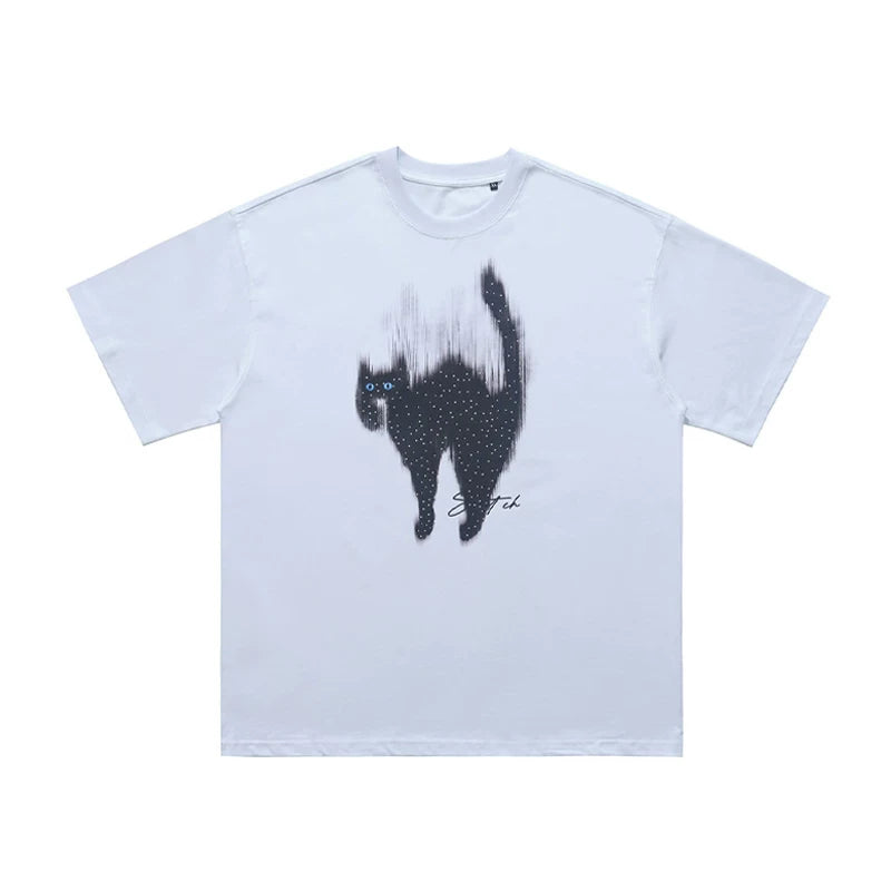 ONSEVENINE Arched Frightened Black Cat Graphic Tee