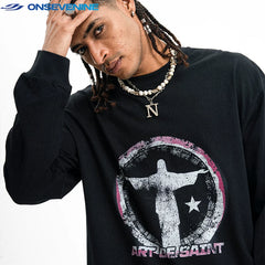 ONSEVENINE Circular Statue Graphic Long-Sleeve Tee