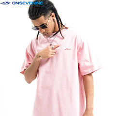 ONSEVENINE Minimalist Logo Pink Graphic Tee
