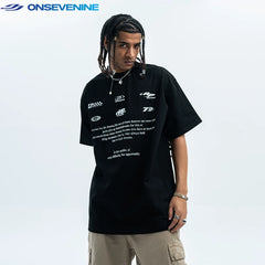 ONSEVENINE Graphic Typography Oversized Tee