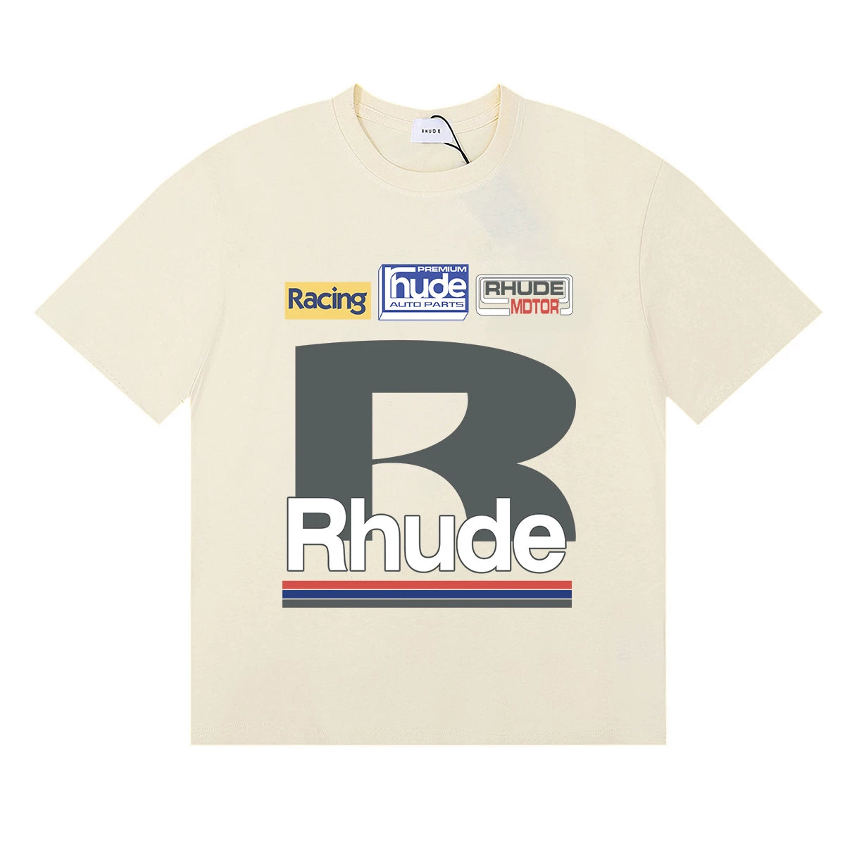 RHUDE Racing Motif Graphic Print T-Shirt - Cream