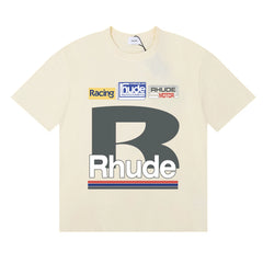 RHUDE Racing Motif Graphic Print T-Shirt - Cream