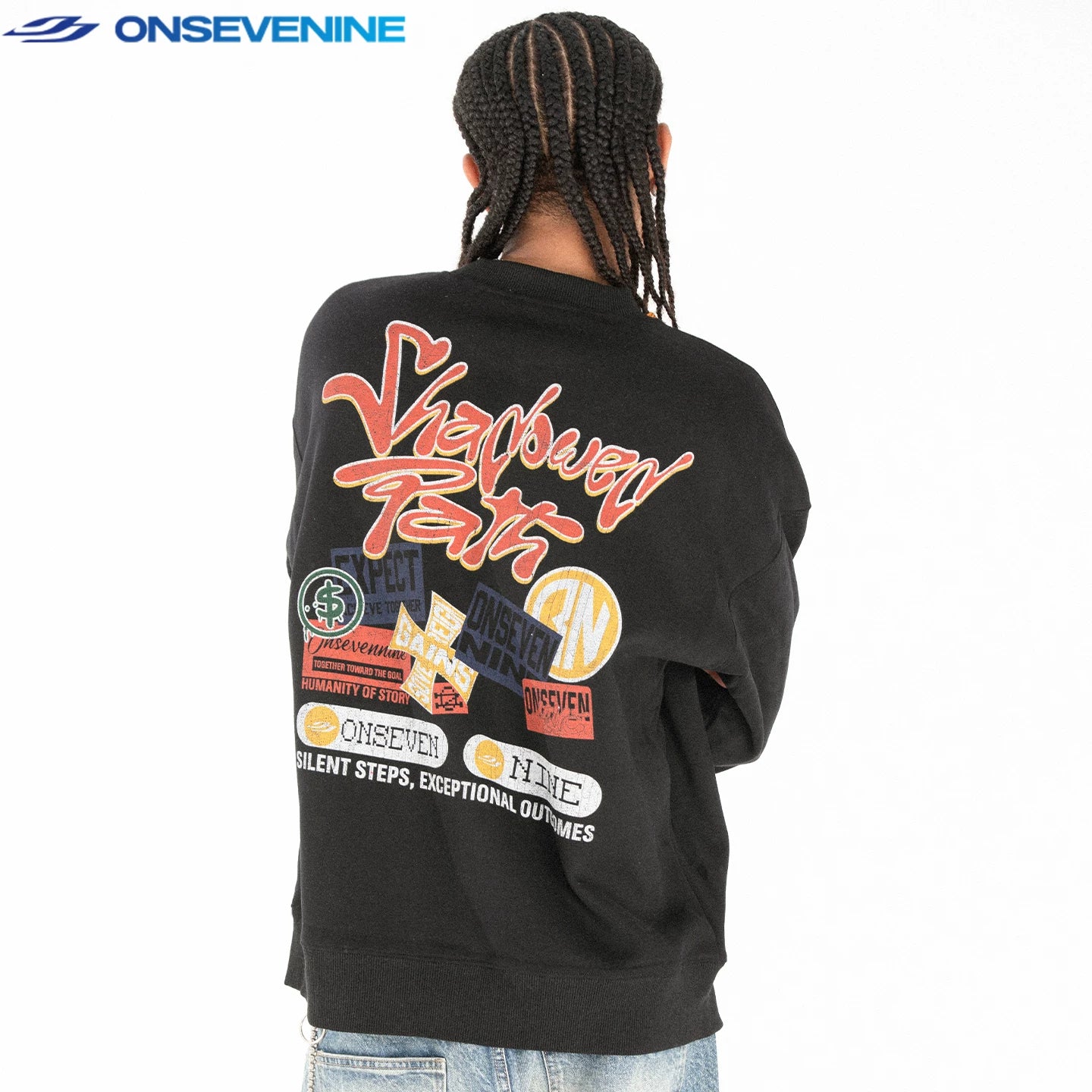 ONSEVENINE Graffiti-Style Lettering Heather Grey Sweatshirt