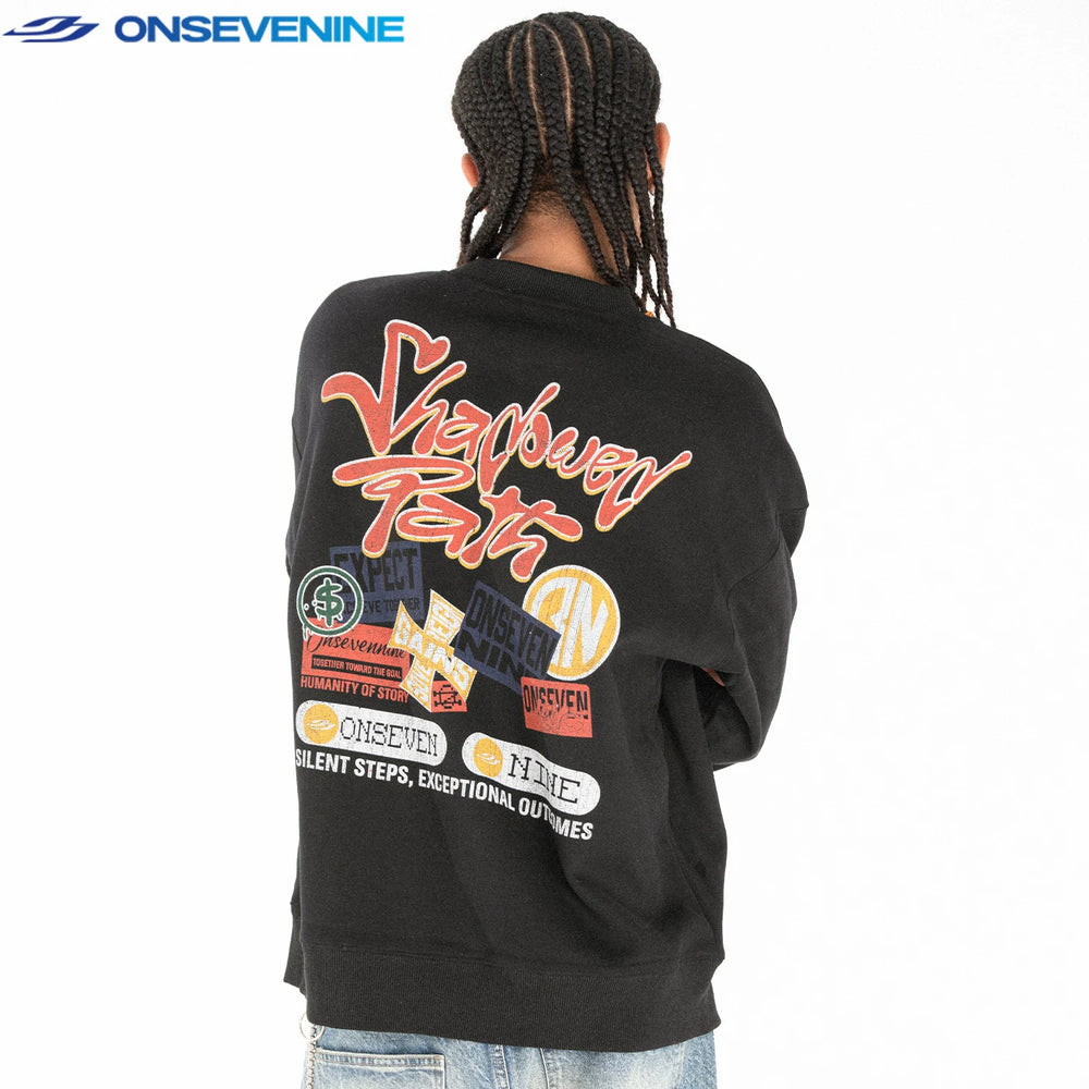 ONSEVENINE Graffiti-Style Lettering Heather Grey Sweatshirt