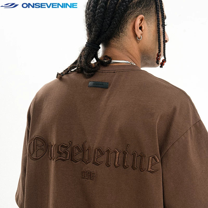 ONSEVENINE Gothic Embroidered Brown Tee