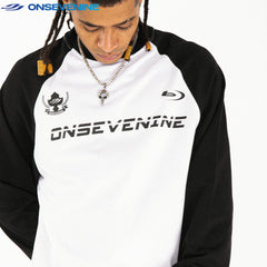 ONSEVENINE Black-and-White Raglan Long-Sleeve Shirt