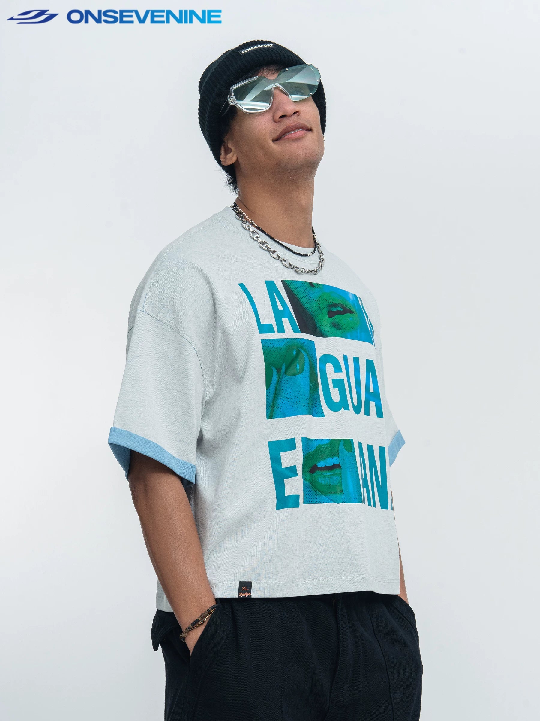 ONSEVENINE "Language" Collage Graphic Tee