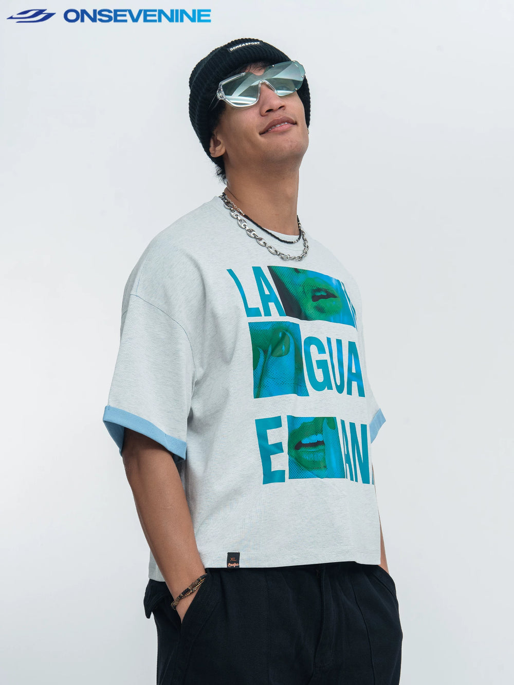 ONSEVENINE "Language" Collage Graphic Tee