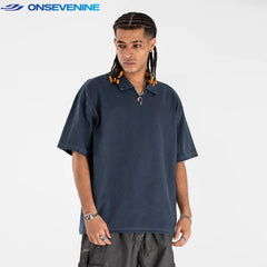 ONSEVENINE Acid-Wash Polo Collar Tee