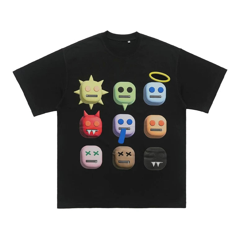 ONSEVENINE 3D Emoji Character Grid Graphic Tee