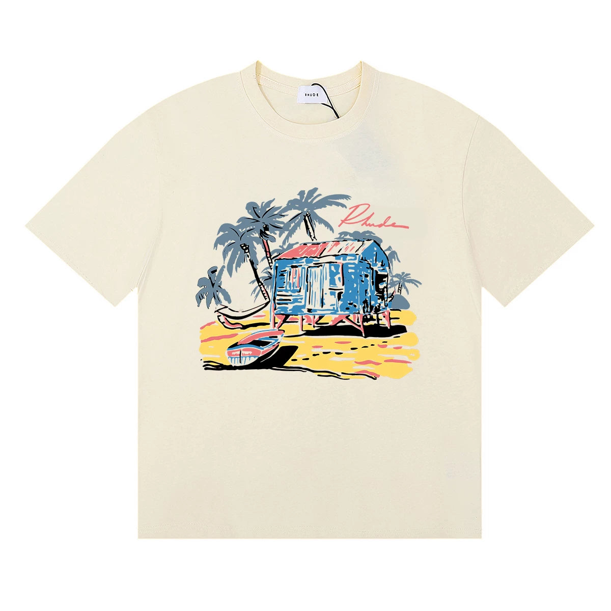 RHUDE Island Graphic Print T-Shirt - Cream