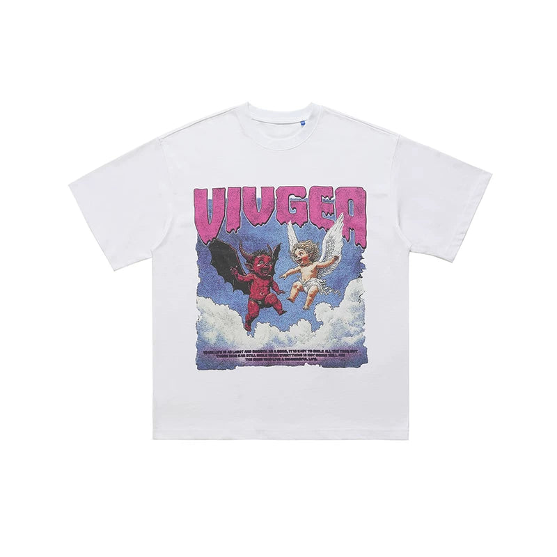 ONSEVENINE "VIVGEA" Devil and Angel Graphic Tee