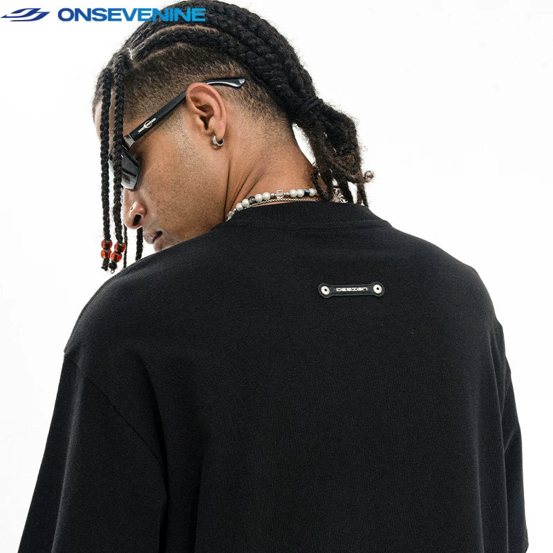 ONSEVENINE Snakeskin-Applique Lettered Black Tee