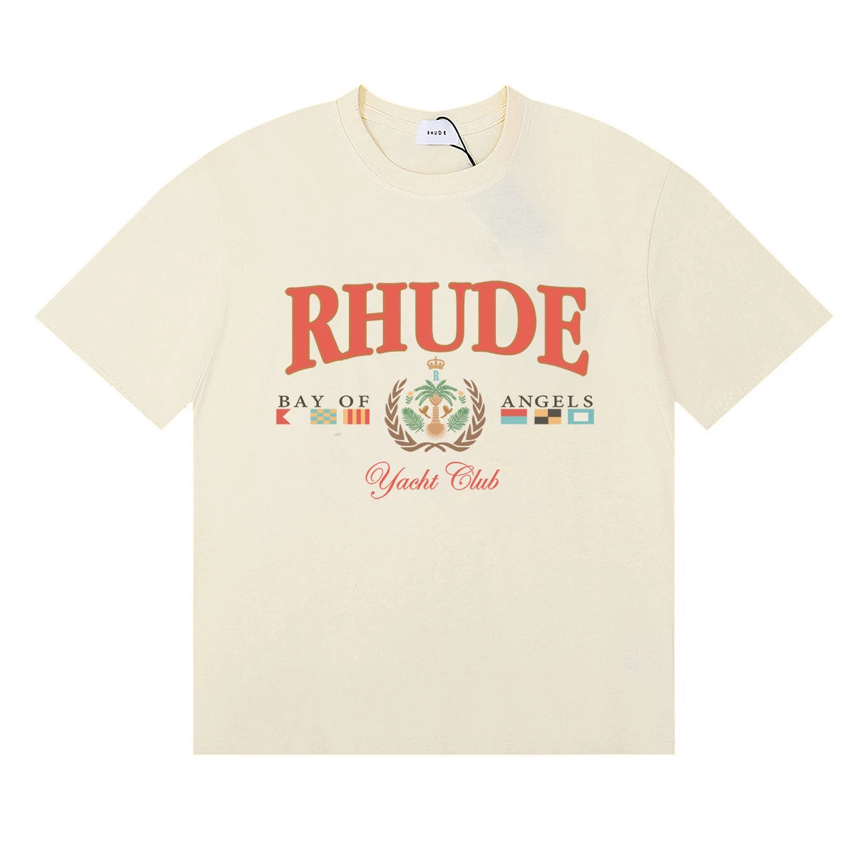 RHUDE "Bay of Angels Yacht Club" Graphic Print T-Shirt - Cream