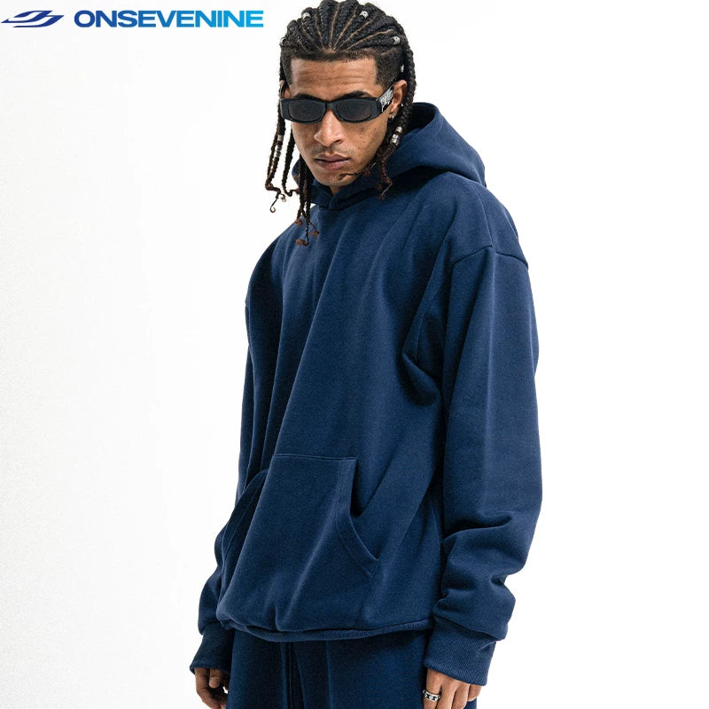 ONSEVENINE Heather Grey Minimalist Pullover Hoodie