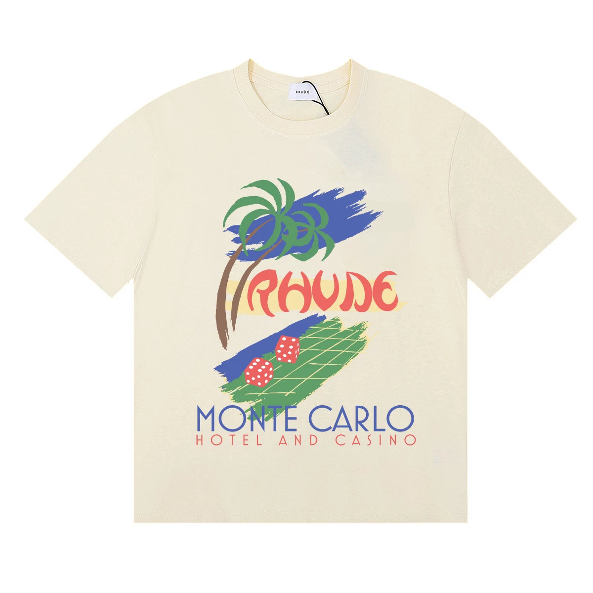 RHUDE "Monte Carlo" Graphic Print T-Shirt - Cream