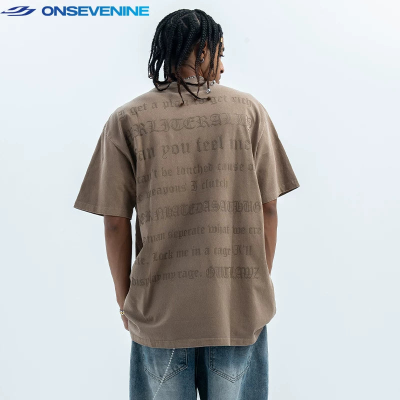 ONSEVENINE "Rage" Gothic Typography Graphic Tee