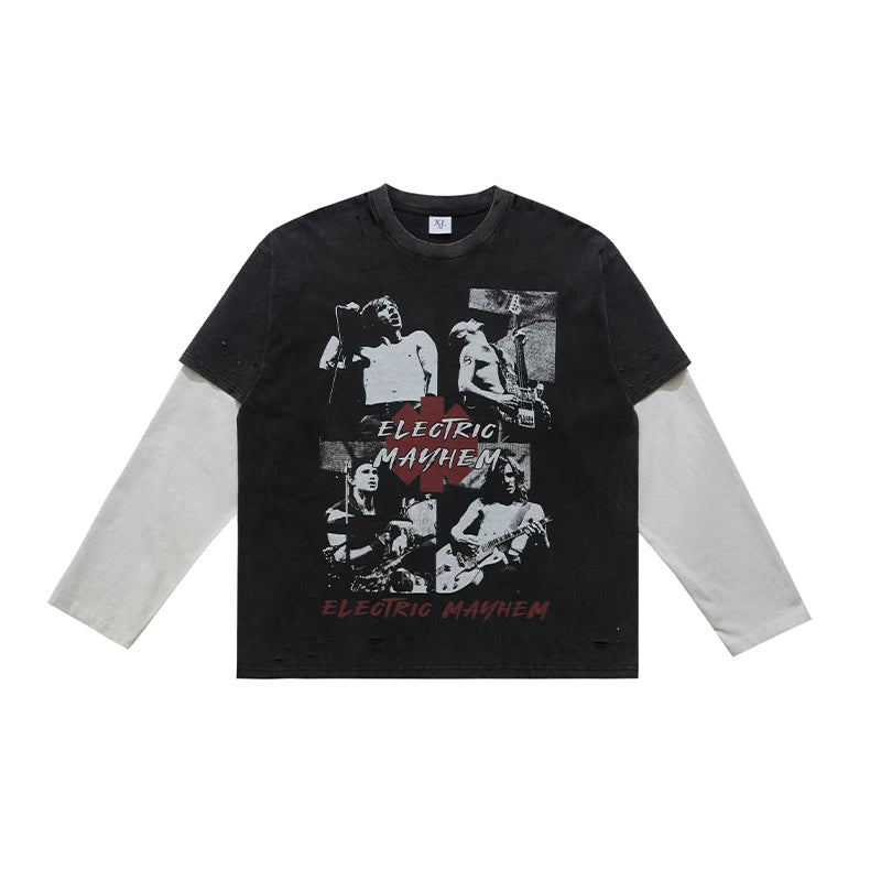 ONSEVENINE "Electric Mayhem" Rock Band Graphic Layered-Effect Tee