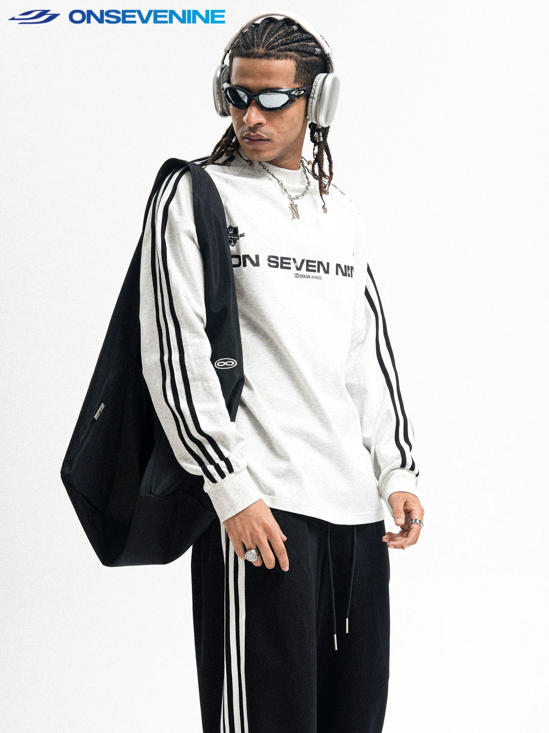 ONSEVENINE Dual-Stripe Branded Long-Sleeve Sweatshirt